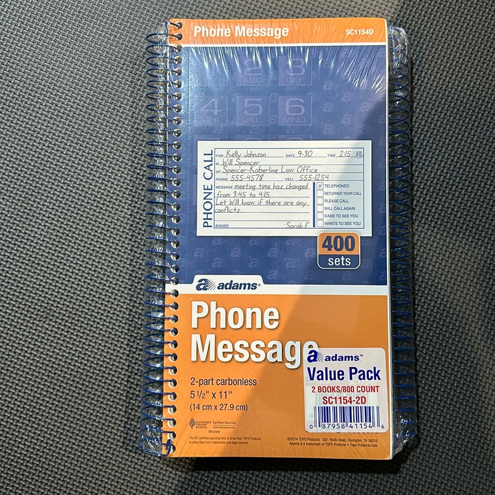 Spiral Bound Phone Message Books. 2 packs